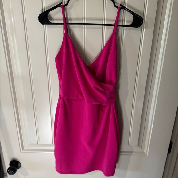 LULUS 💘 Vibrant Pink Wrap Mini Dress (Women's Size Small) - Picture 3 of 11